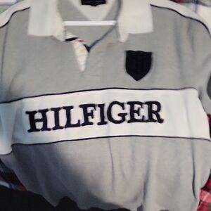 Tommy Hilfiger Gray and White Polo Shirt